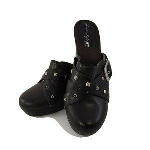 American Eagle Chunky Block Heel Clogs Size 7.5 Black w studs and buckle